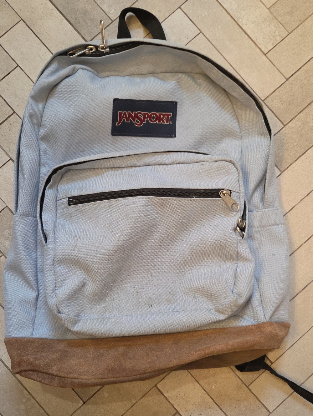 Jansport "Right Pack" Light Blue/ Blue Dust Backpack with Brown Suede Base
